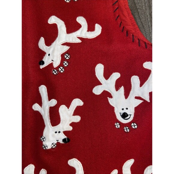Life Style Red Christmas Vest Reindeer Appliques Full Zip Wool Women's LARGE - Picture 7 of 16
